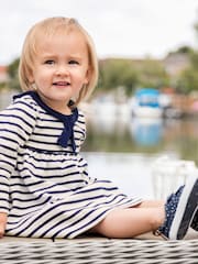 JoJo Maman Bébé Cream Long Sleeve Sailor Jersey Dress - Image 3 of 6