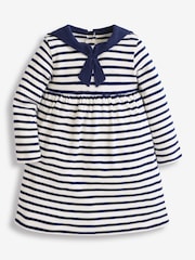 JoJo Maman Bébé Cream Long Sleeve Sailor Jersey Dress - Image 4 of 6