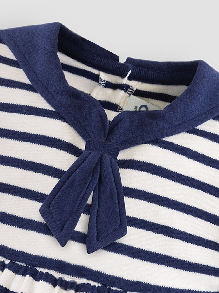 JoJo Maman Bébé Cream Long Sleeve Sailor Jersey Dress - Image 6 of 6