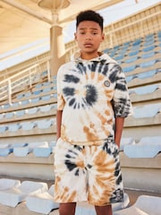 Bela/kositrni srebrna - 100% Cotton Short Sleeve Tie Dye Hoodie and Shorts Set (3-16yrs) - Slika 1 iz 6