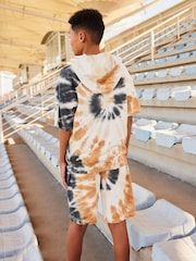 Bela/kositrni srebrna - 100% Cotton Short Sleeve Tie Dye Hoodie and Shorts Set (3-16yrs) - Slika 2 iz 6