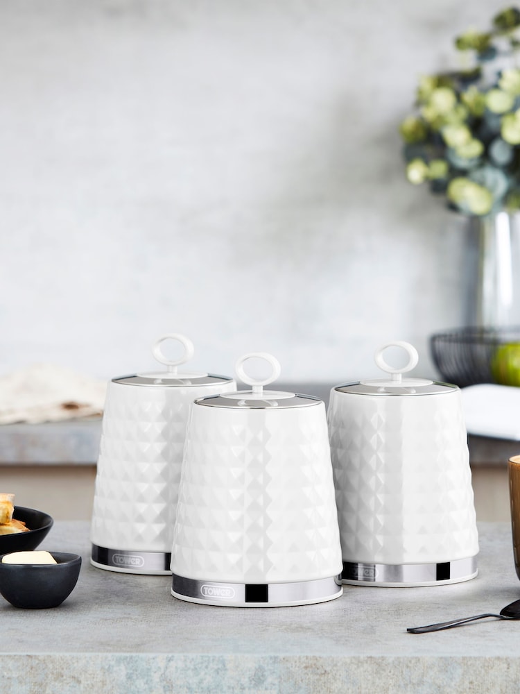 Tower White Solitaire Set of 3 Canisters - Image 1 of 4
