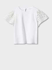 Mango Embroidered Sleeve White T-Shirt - Image 3 of 5