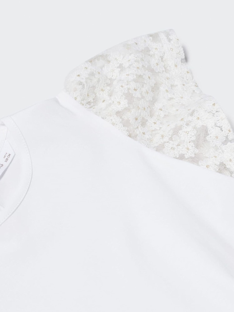 Mango Embroidered Sleeve White T-Shirt - Image 5 of 5