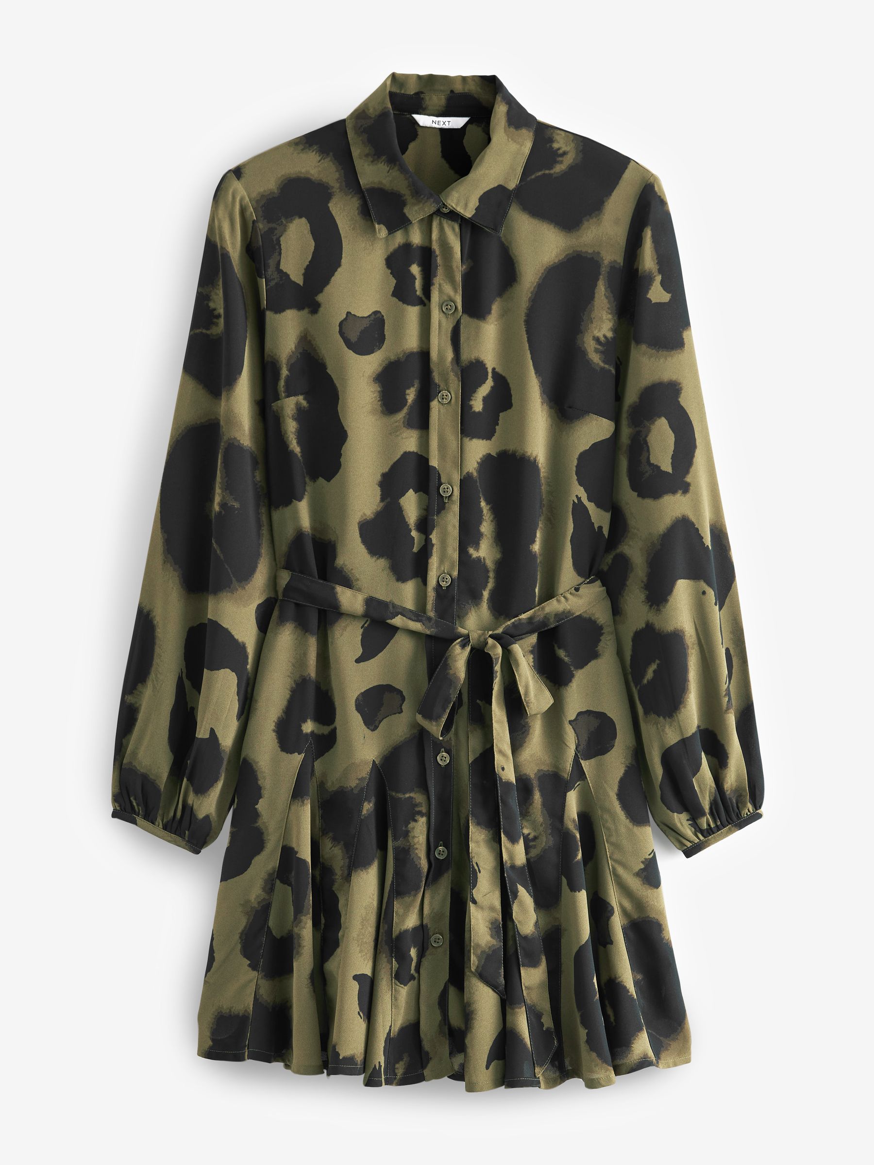 Buy Khaki Green Black Animal Print Mini Tie Belt Shirt Dress from Next Luxembourg