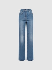 Reiss Mid Blue Marion Mid Rise Wide Leg Jeans - Image 2 of 4