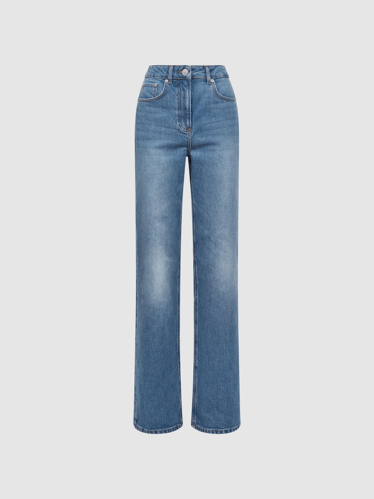Reiss Mid Blue Marion Mid Rise Wide Leg Jeans - Image 2 of 4