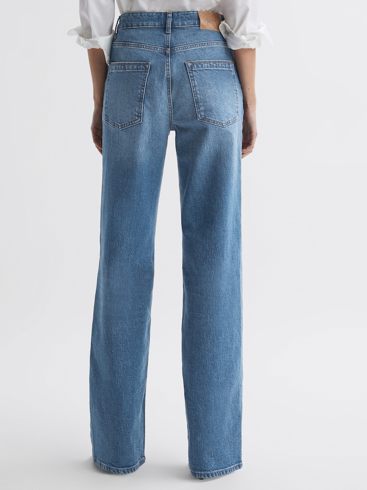 Reiss Mid Blue Marion Mid Rise Wide Leg Jeans - Image 4 of 4