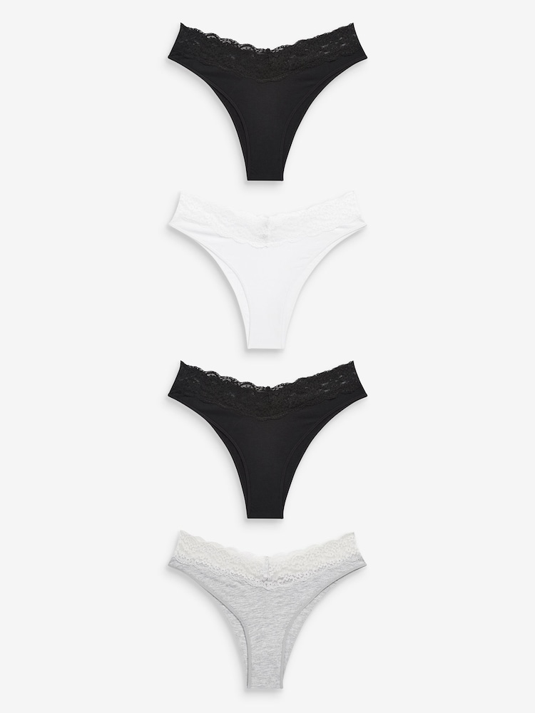 White/Black/Grey Extra High Leg Lace Knickers 4 Pack - Image 1 of 3