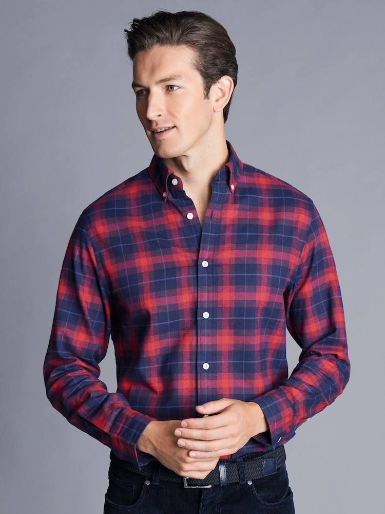 Charles Tyrwhitt kariertes Hemd aus gebürstetem Flanell, 100 % Baumwolle, Slim-Fit - Bild 1 von 6