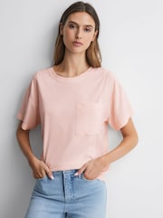 Reiss Pink Sofia Cotton Blend Crew Neck T-Shirt - Image 1 of 4
