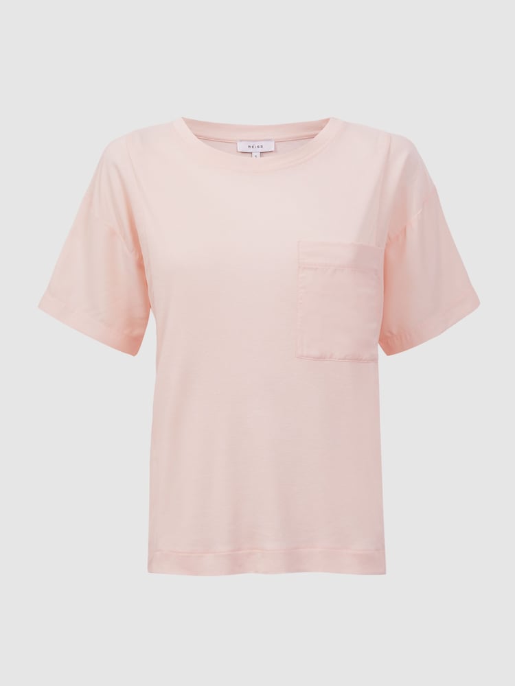 Reiss Pink Sofia Cotton Blend Crew Neck T-Shirt - Image 2 of 4