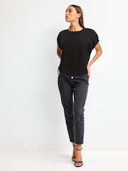Black Gathered Short Sleeve Textured Boxy T-Shirt - Image 2 of 6