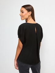 Black Gathered Short Sleeve Textured Boxy T-Shirt - Image 3 of 6