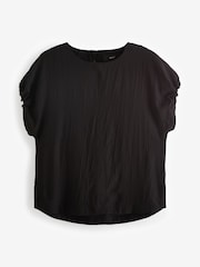 Black Gathered Short Sleeve Textured Boxy T-Shirt - Image 5 of 6