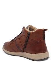 Pavers Brown Wide Fit Leather Faux Fur Lined Hi Top Trainers - Image 2 of 5