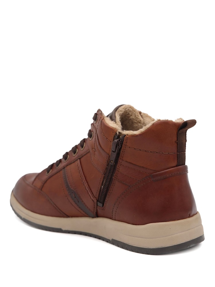 Pavers Brown Wide Fit Leather Faux Fur Lined Hi Top Trainers - Image 2 of 5 Pavers Brown Wide Fit Leather Faux Fur Lined Hi Top Trainers - Image 2 of 5