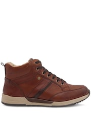 Pavers Brown Wide Fit Leather Faux Fur Lined Hi Top Trainers - Image 3 of 5