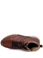 Pavers Brown Wide Fit Leather Faux Fur Lined Hi Top Trainers - Image 4 of 5