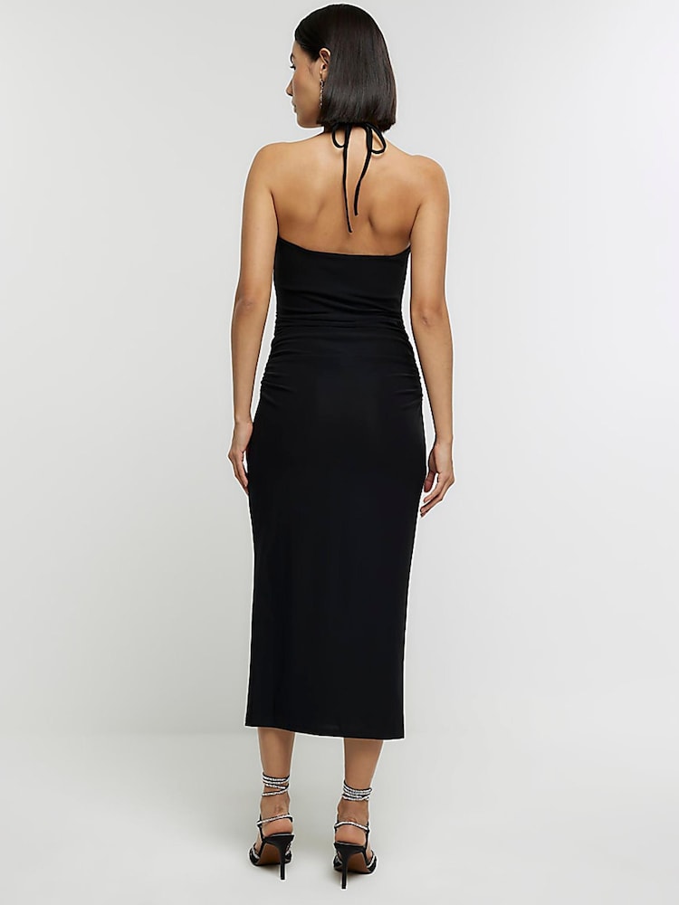 River Island Black Halter Necklace Detail Midi Dress - Image 2 of 6 River Island Black Halter Necklace Detail Midi Dress - Image 2 of 6