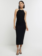 River Island Black Halter Necklace Detail Midi Dress - Image 3 of 6