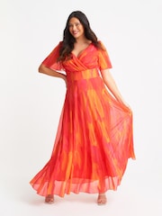 Scarlett & Jo Orange Curve Isabelle Angel Sleeve Maxi Dress - Image 1 of 4