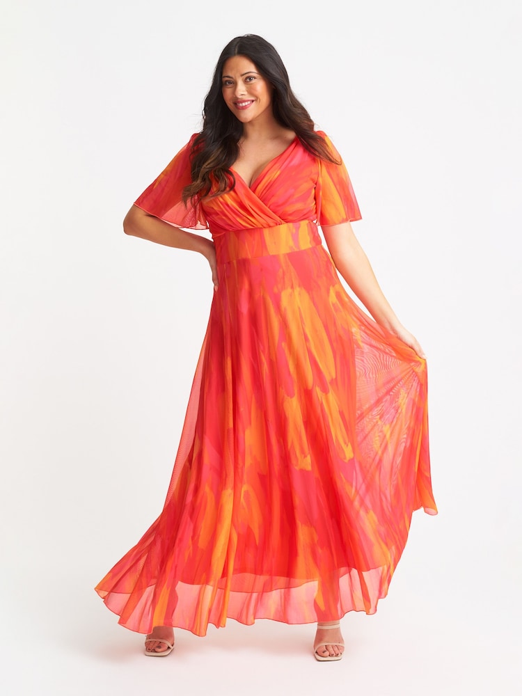 Scarlett & Jo Orange Curve Isabelle Angel Sleeve Maxi Dress - Image 1 of 4