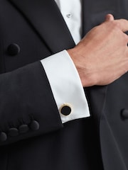 Reiss Gold Ardley Round Onyx Cufflinks - Image 2 of 5