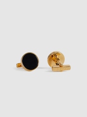 Reiss Gold Ardley Round Onyx Cufflinks - Image 3 of 5