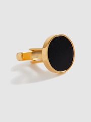 Reiss Gold Ardley Round Onyx Cufflinks - Image 4 of 5