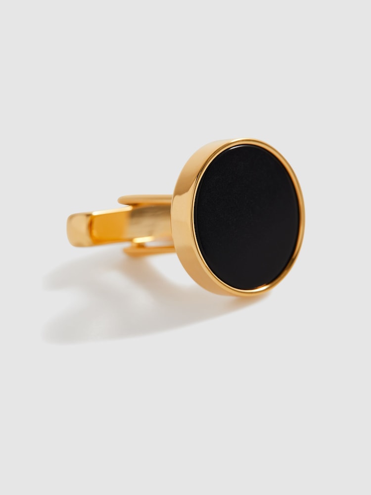 Or - Boutons de manchette ronds en onyx Reiss Ardley - Image 4 of 5