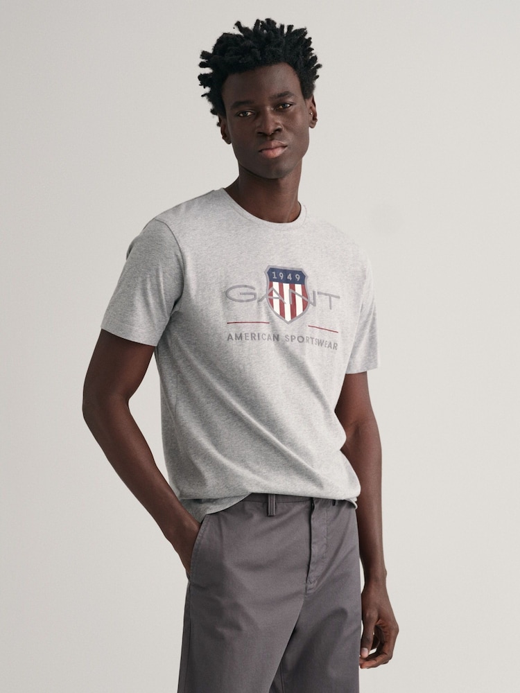 GANT Grey Archive Shield Logo 100% Cotton T-Shirt - Image 1 of 6 GANT Grey Archive Shield Logo 100% Cotton T-Shirt - Image 1 of 6
