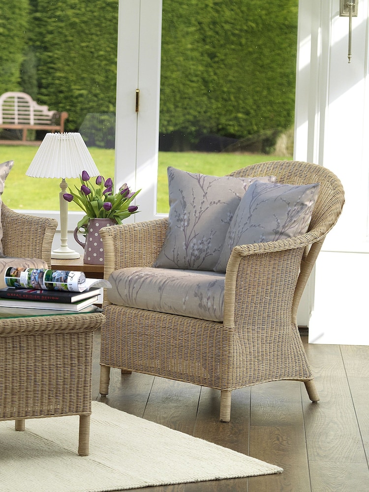 Laura Ashley Grey Garden Bewley Indoor Rattan Chair with Gosford Cranberry Cushions - Image 1 of 2