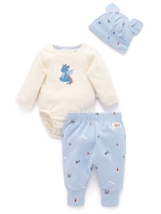 Purebaby Blue 3 Piece Gift Set Bodysuit, Leggings & Hat - Image 3 of 7