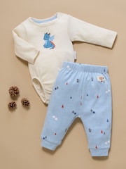 Purebaby Blue 3 Piece Gift Set Bodysuit, Leggings & Hat - Image 4 of 7