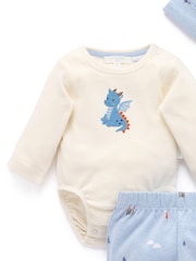 Purebaby Blue 3 Piece Gift Set Bodysuit, Leggings & Hat - Image 6 of 7