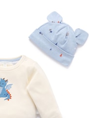 Purebaby Blue 3 Piece Gift Set Bodysuit, Leggings & Hat - Image 7 of 7