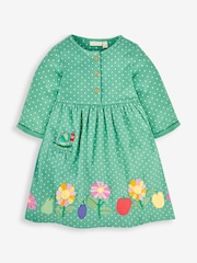 JoJo Maman Bébé Duck Egg Girls' The Very Hungry Caterpillar Appliqué With Pet In Pocket Button Front Dress - Image 2 of 4