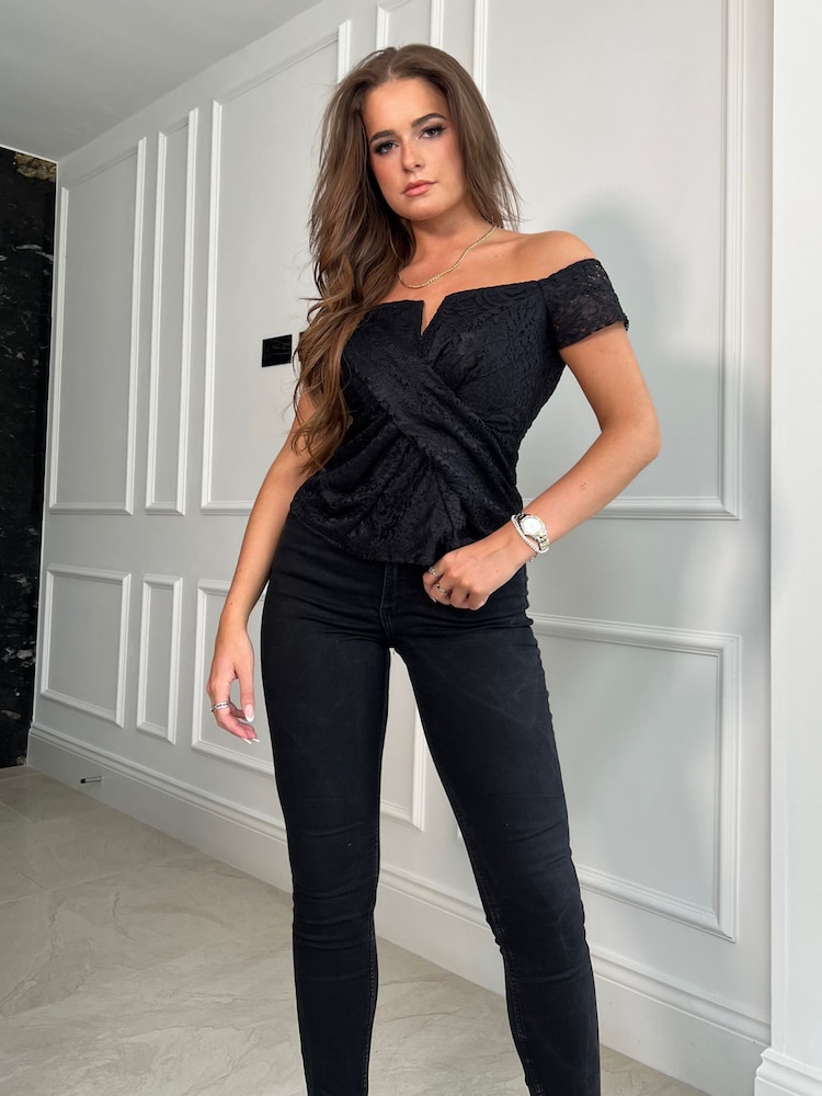 Girl In Mind Black Lace Monica Off The Shoulder Top - Image 2 of 4