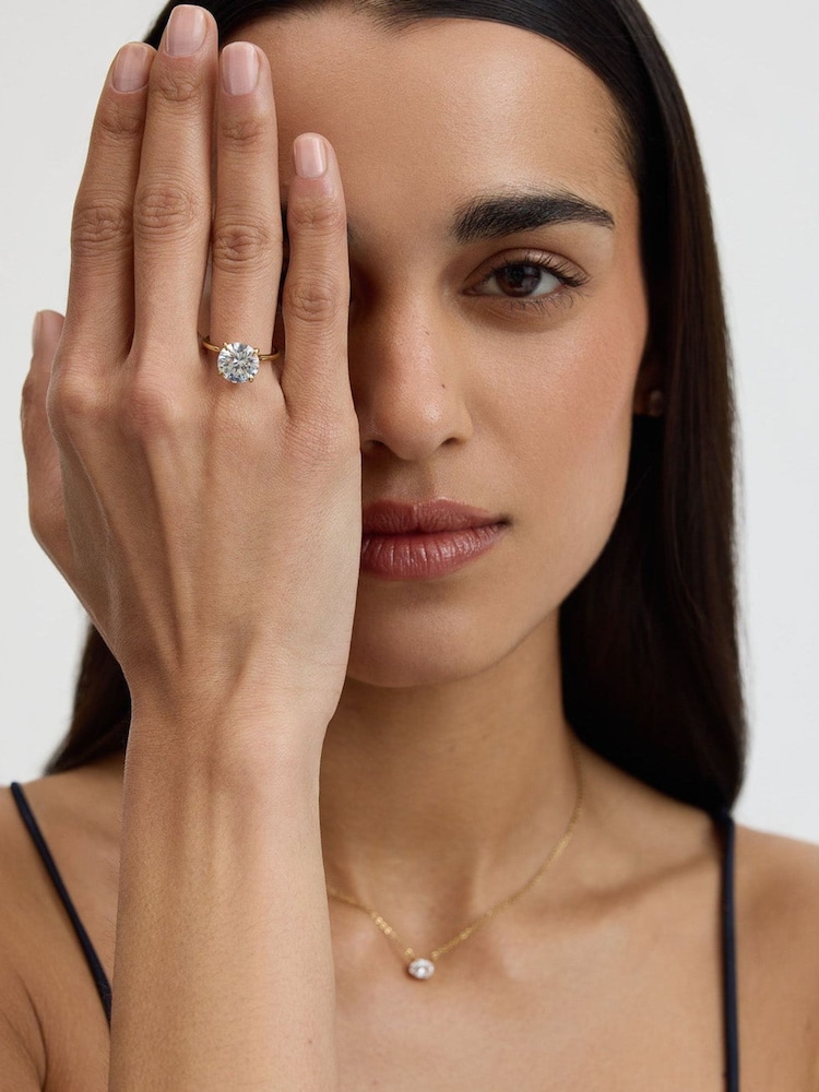 D.Louise Gold Round Solitaire Diamond-Inspired Ring - Image 1 of 4 D.Louise Gold Round Solitaire Diamond-Inspired Ring - Image 1 of 4