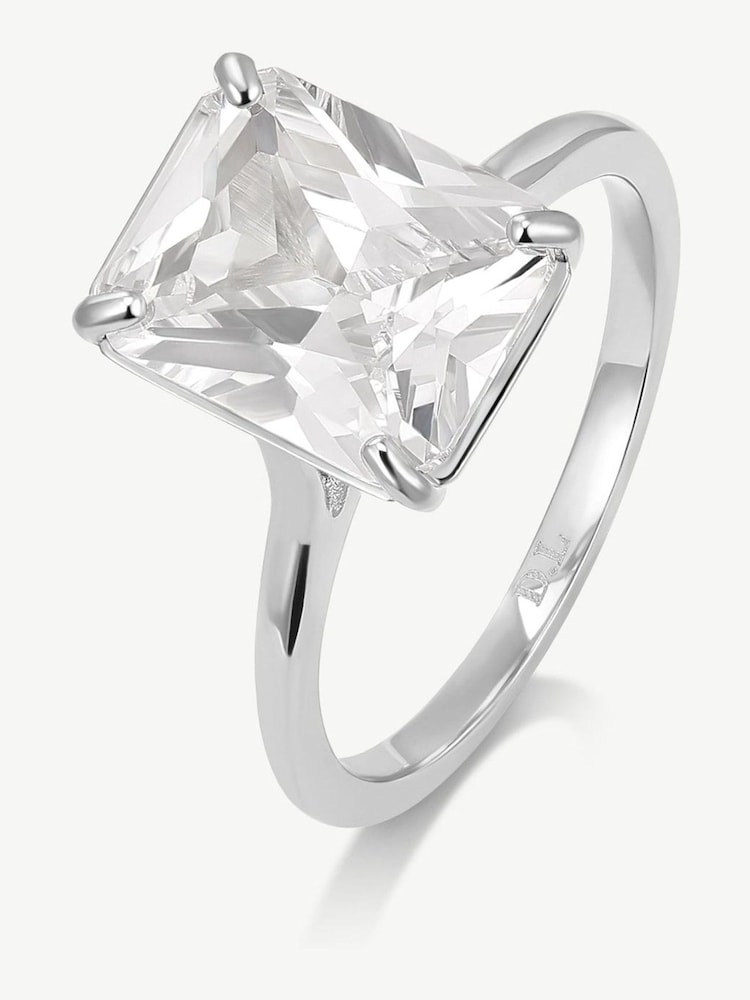 D.Louise Silver Radiant Solitaire Diamond-Inspired Ring 3ct - Image 1 of 2 D.Louise Silver Radiant Solitaire Diamond-Inspired Ring 3ct - Image 1 of 2