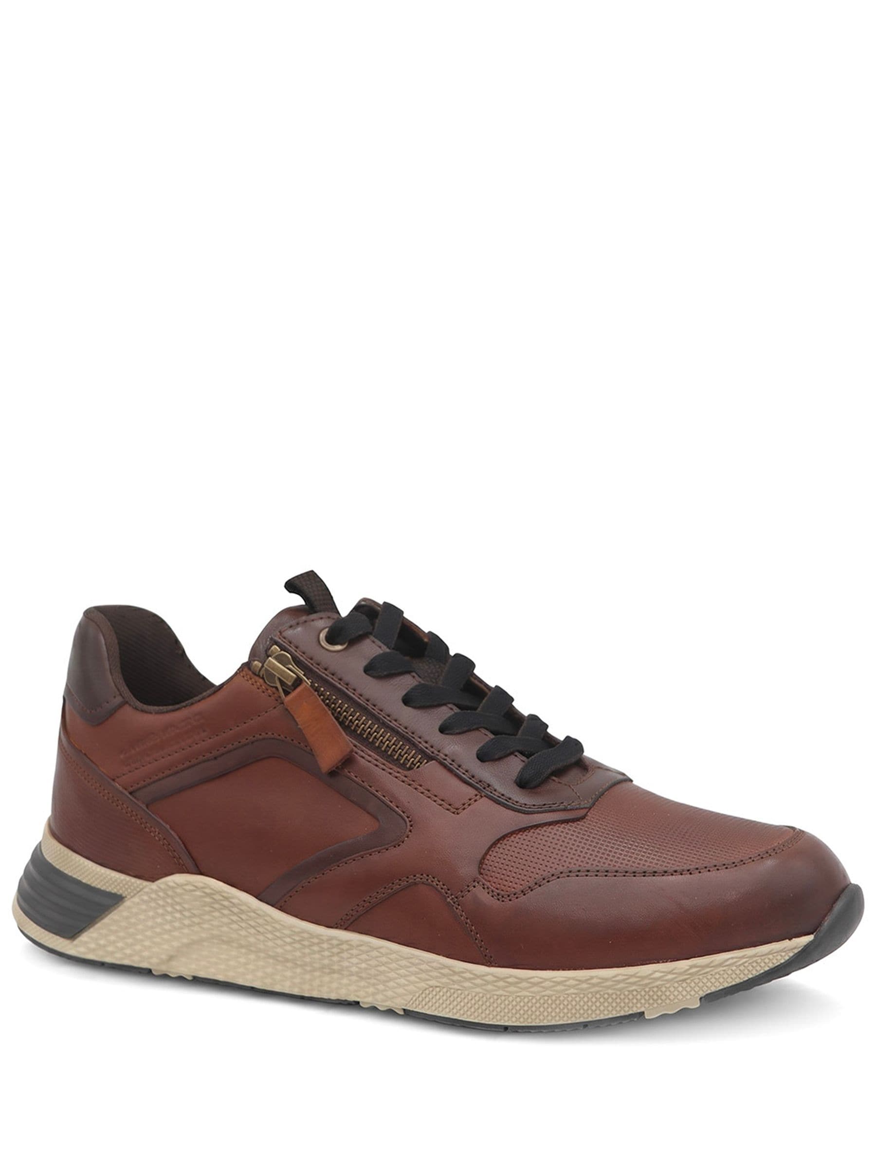 Pavers Men's Brown Leather Lace & Zip Fasten Trainers In | : Size 11 - Image 2