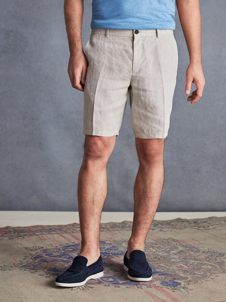 Ecru Signature Italian Leomaster 100% Linen Shorts - Image 1 of 9