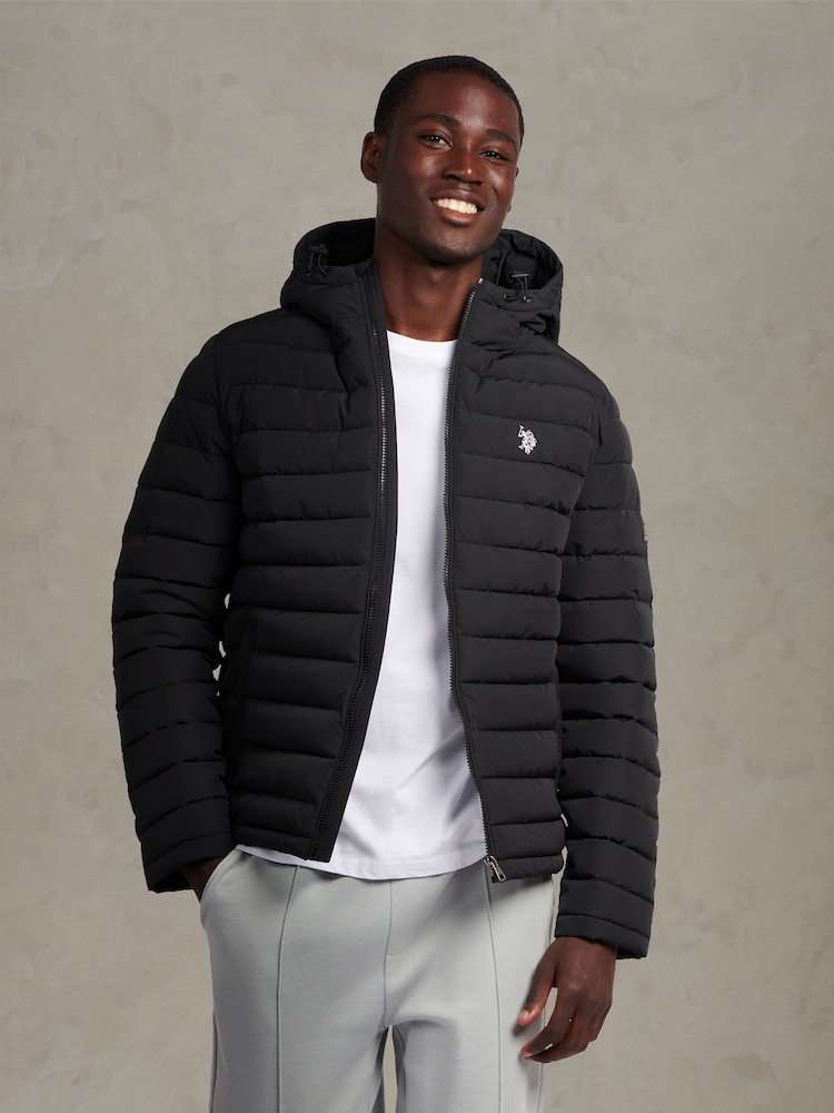 U.S. Polo Assn. Black Lightweight Quilt Hooded Puffer Jacket - Image 1 of 9 U.S. Polo Assn. Black Lightweight Quilt Hooded Puffer Jacket - Image 1 of 9