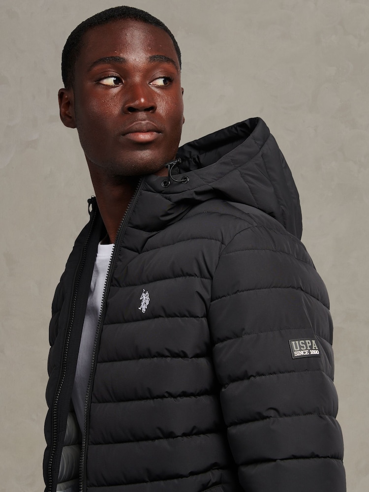 U.S. Polo Assn. Black Lightweight Quilt Hooded Puffer Jacket - Image 2 of 9 U.S. Polo Assn. Black Lightweight Quilt Hooded Puffer Jacket - Image 2 of 9