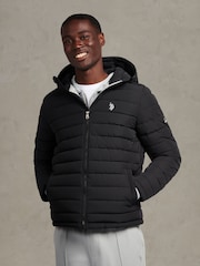 U.S. Polo Assn. Black Lightweight Quilt Hooded Puffer Jacket - Image 5 of 9