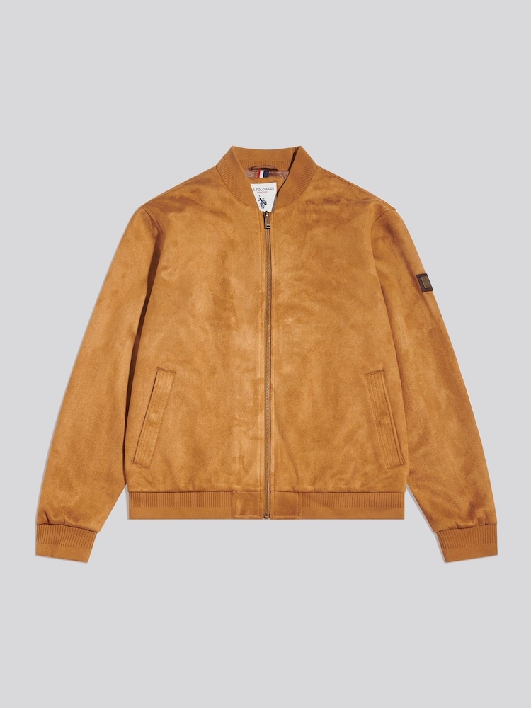 U.S. Polo Assn. Brown Premium Faux Suede Bomber Jacket - Image 1 of 2 U.S. Polo Assn. Brown Premium Faux Suede Bomber Jacket - Image 1 of 2