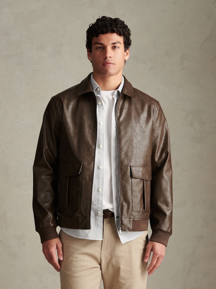 U.S. Polo Assn. Brown Premium Faux Leather Flight Jacket - Image 1 of 9 U.S. Polo Assn. Brown Premium Faux Leather Flight Jacket - Image 1 of 9