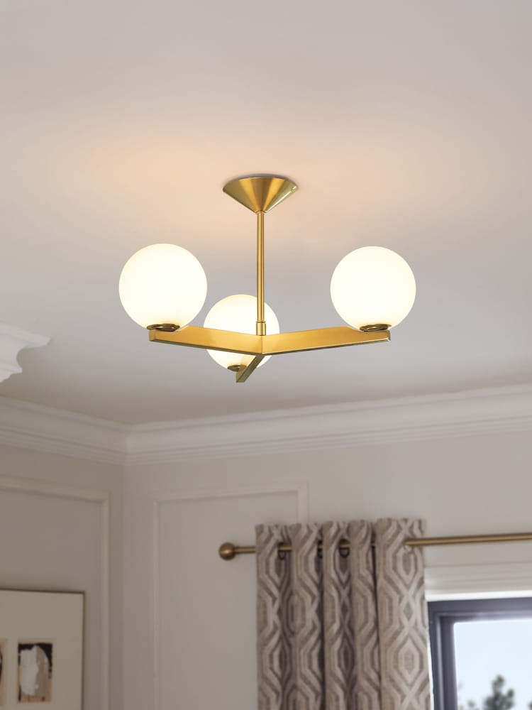 Brass Archie 3 Light Flush Fitting Ceiling Light - Image 1 of 4