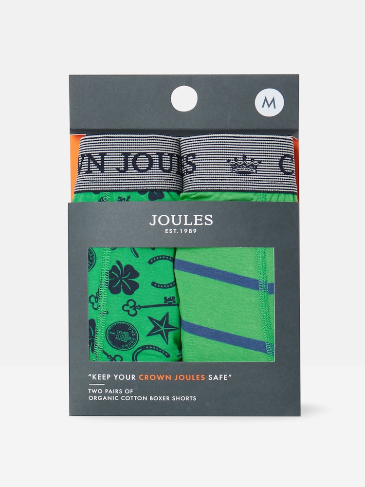 Joules Crown Joules Green Lucky Charm Pack of Two Cotton Boxers - Image 1 of 4